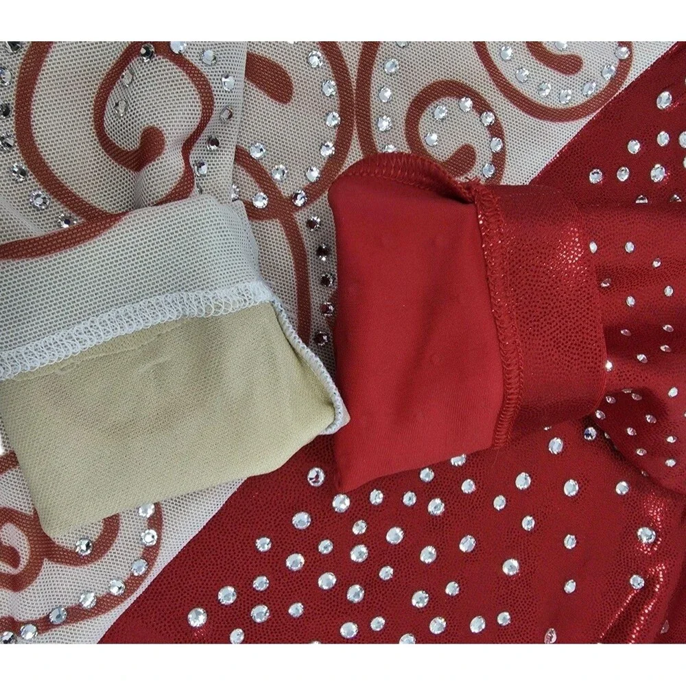 Ozone Competition Leotard Bling Vneck LS Size YL Youth Large NWOT Red 64650